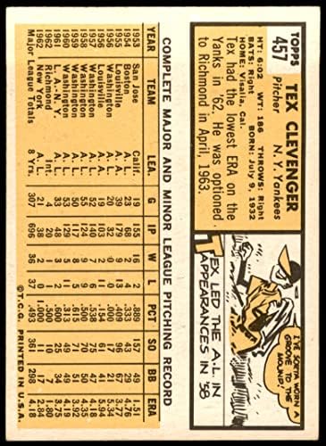 1963 Topps 457 Tex Clevenger New York Yankees (Baseball Kártya) NM+ Yankees