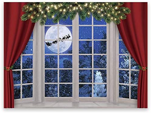 Allenjoy 8x6ft Karácsonyi Ablak Fotózás Hátteret, Téli Csodaország Hó Fát, a Csillagos Ég, Hold, Rénszarvas,