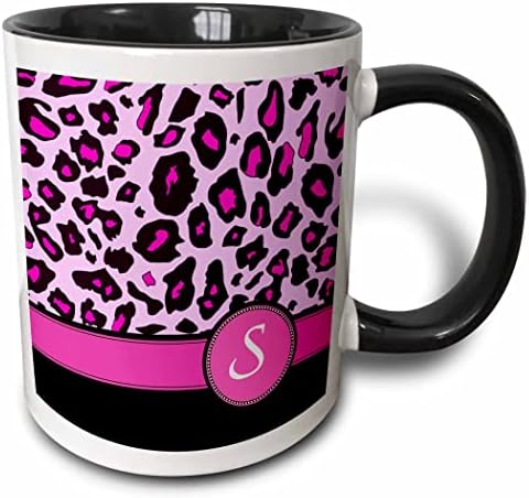 3dRose Személyre szabott kezdeti S monogramos meleg, rózsaszín, fekete leopárd minta állat nyomtatás Bögre,