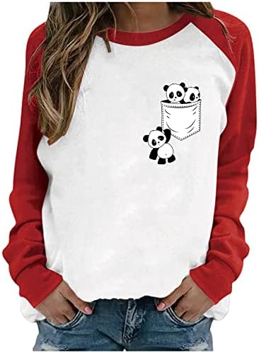 Panda Pulóver Felsők Női Hosszú Ujjú Szín Blokk Panda Nyomtatás Ing Aranyos Sleeve T-Shirt Alkalmi Blúz,