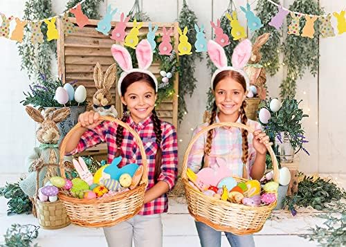 Húsvéti Hátteret Tavaszi Kert Nyúl Zászló Tojás Virág Állvány Fotózás Háttér Újszülött Gyerekek Felnőtt