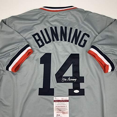 Dedikált/Aláírt Jim Bunning Detroit Szürke Baseball Jersey SZÖVETSÉG COA