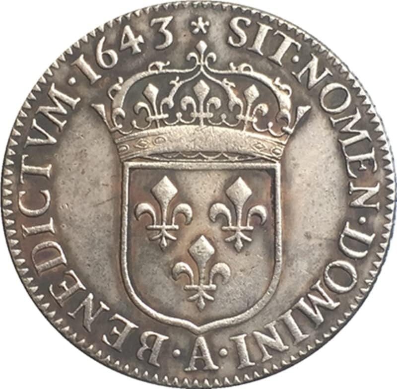 1643 francia Érmék Tiszta Réz ezüstözött Antik Ezüst Dolláros Érmék kézműves Gyűjtemény Csapás