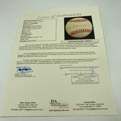 Joe Dimaggio Aláírt Hivatalos Amerikai profi Baseball-Liga SZÖVETSÉG COA - Dedikált Baseball